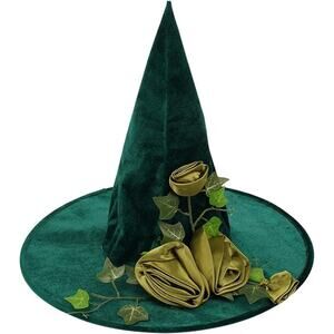 Witch Hat for Women, Large Brim Tree Topper Rose Wizard Hat, Halloween Witch